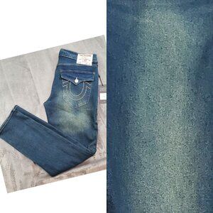 True Religion Jeans Mens Geno Relaxed Slim 33 x 32 Flap Stud Pocket Amber Wash